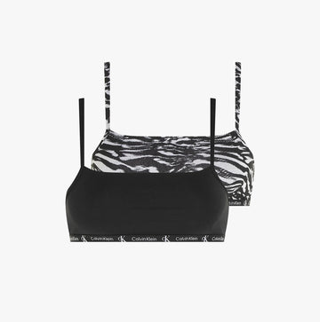 Calvin Klein 1996 COTTON 2 Pack Unlined Bralette Womens Black/Tiger Print