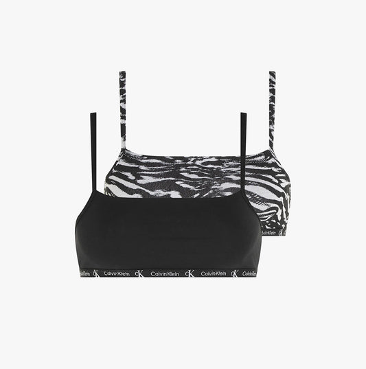Calvin Klein 1996 COTTON 2 Pack Unlined Bralette Womens Black/Tiger Print