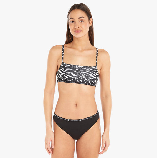 Calvin Klein 1996 COTTON 2 Pack Unlined Bralette Womens Black/Tiger Print