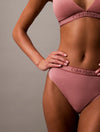 Calvin Klein TONAL LOGO COTTON Womens Thong Red Grape W/ Apple Butter Logo