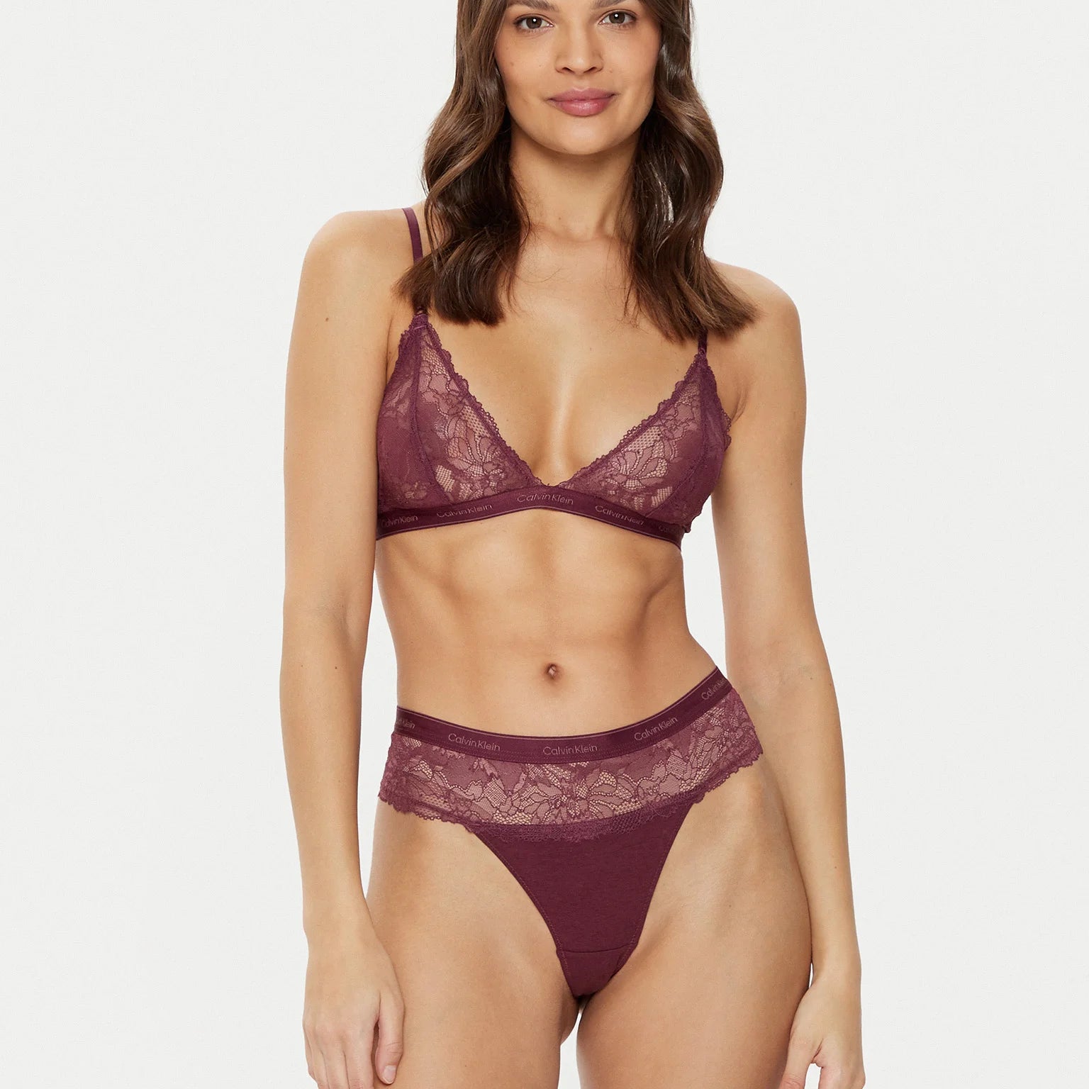 Calvin Klein MODERN LACE Womens Bra & Thong Gift Set Mauve Wine