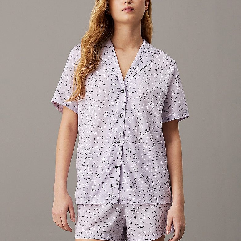 Calvin Klein WOVEN VISCOSE Pyjama Set Womens Scatter Logo Print/Lavender Blue