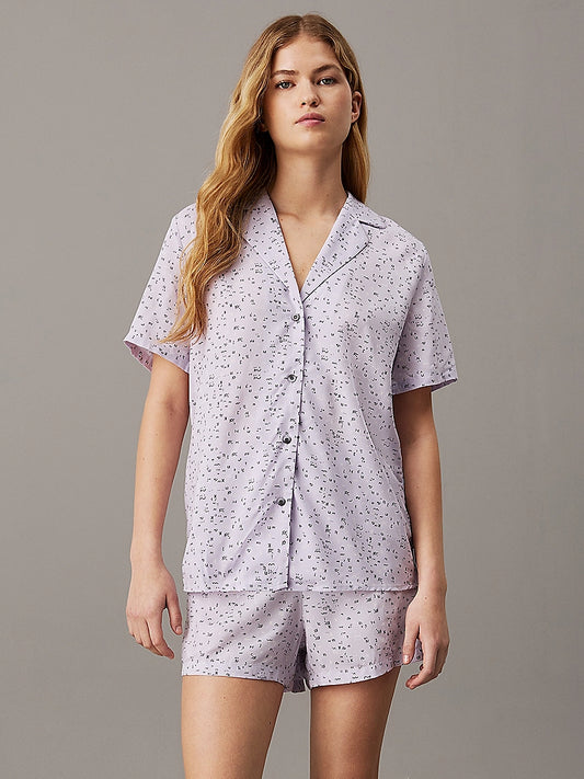 Calvin Klein WOVEN VISCOSE Pyjama Set Womens Scatter Logo Print/Lavender Blue