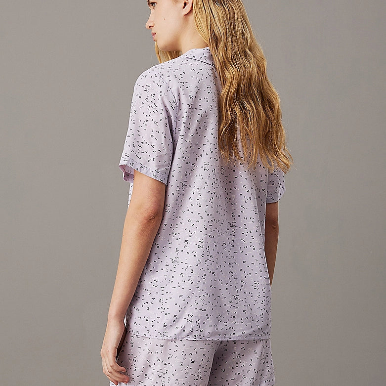 Calvin Klein WOVEN VISCOSE Pyjama Set Womens Scatter Logo Print/Lavender Blue