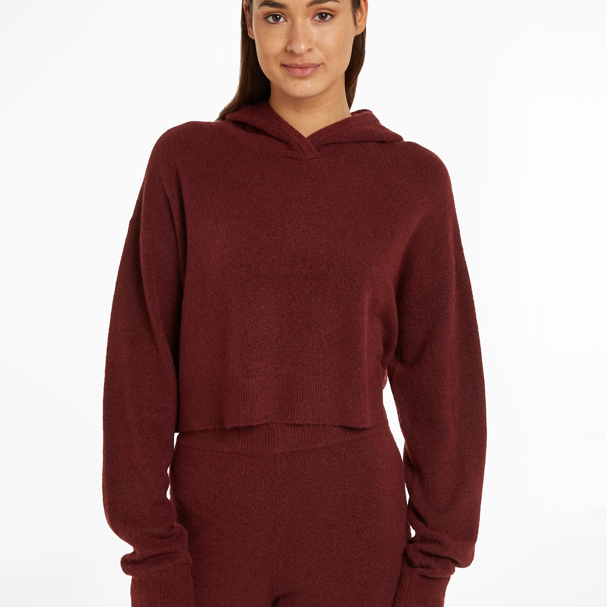 Calvin Klein Womens Hooded Sweater Tawny Port Red