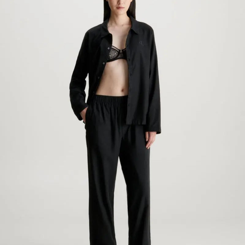 Calvin Klein L/S PANT SET UB1 Womens Pyjamas Black