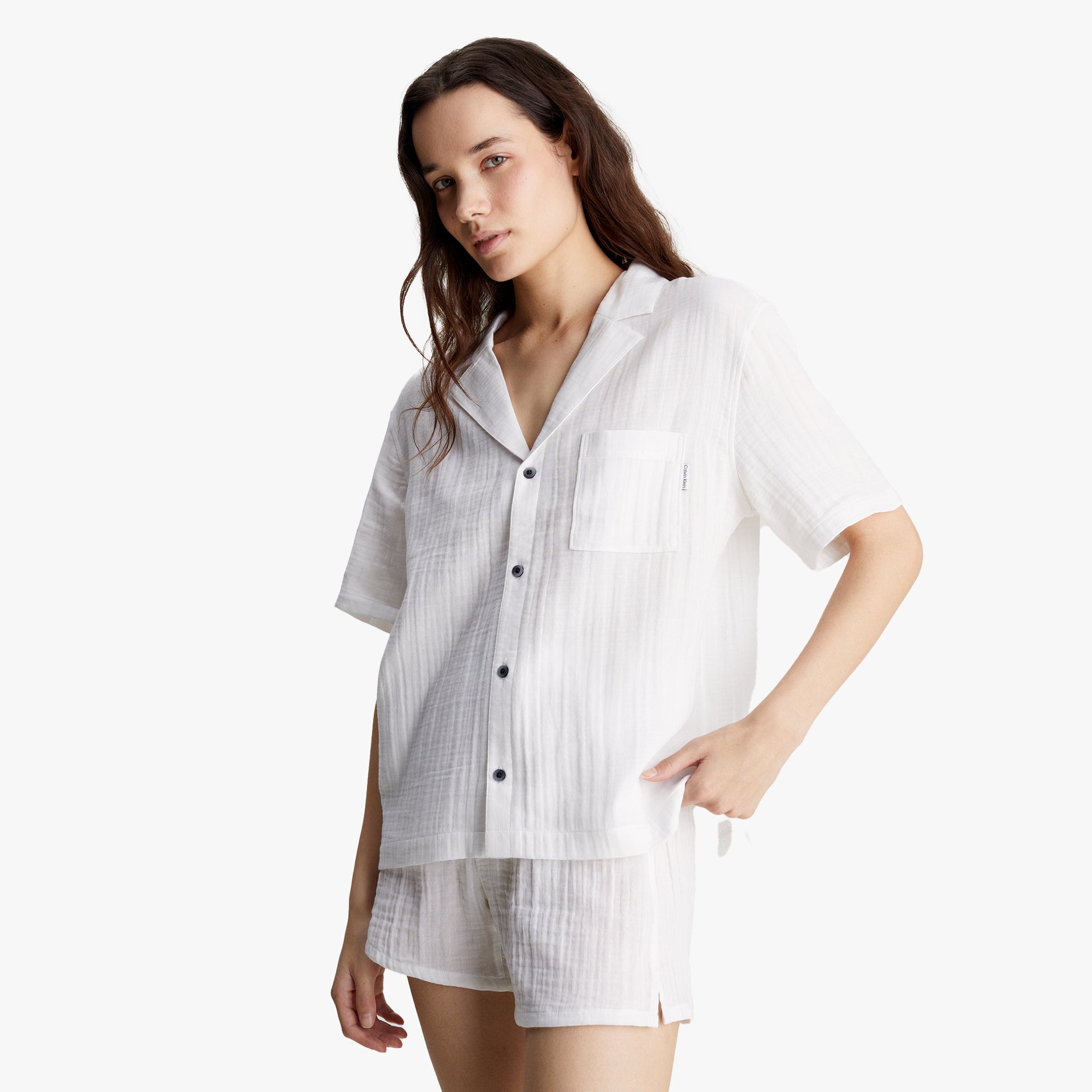 Calvin Klein PURE TEXTURED Pyjama Shirt Womens White