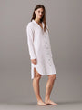 Calvin Klein PURE TEXTURED Womens Night Dress White side view showcasing long sleeves and button fastening.
