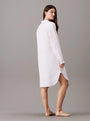 Calvin Klein PURE TEXTURED Womens Night Dress White, back view, showcasing classic collar and long sleeves.