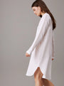 Calvin Klein PURE TEXTURED Womens Night Dress White side view showcasing long sleeves and classic collar.