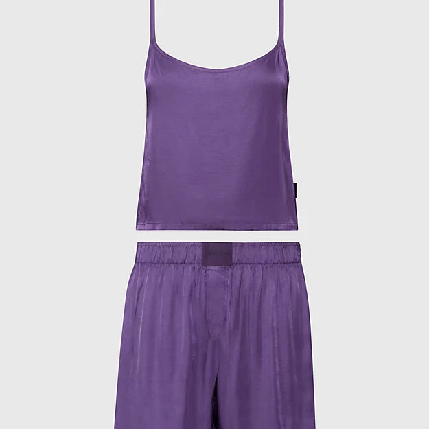 Calvin Klein PURE SHEEN Cami and Shorts Pyjama Set Womens Purple Plumeria