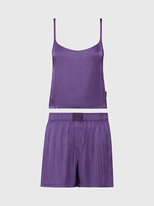 Calvin Klein PURE SHEEN Cami and Shorts Pyjama Set Womens Purple Plumeria