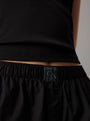 Calvin Klein CK ESTABLISHED Womens Pyjama Pants Black close-up detail view of waistband and logo tag.