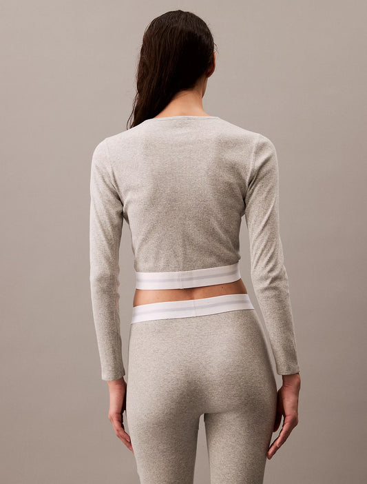 Calvin Klein MODERN RIB Womens Long-Sleeve Crop Top Crew Grey Heather