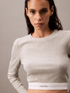 Calvin Klein MODERN RIB Womens Long-Sleeve Crop Top Crew Grey Heather