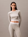Calvin Klein MODERN RIB Womens Long-Sleeve Crop Top Crew Grey Heather
