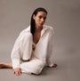 Calvin Klein COTTON POPLIN Womens Pyjama Pants White front view featuring a model in a relaxed pose.