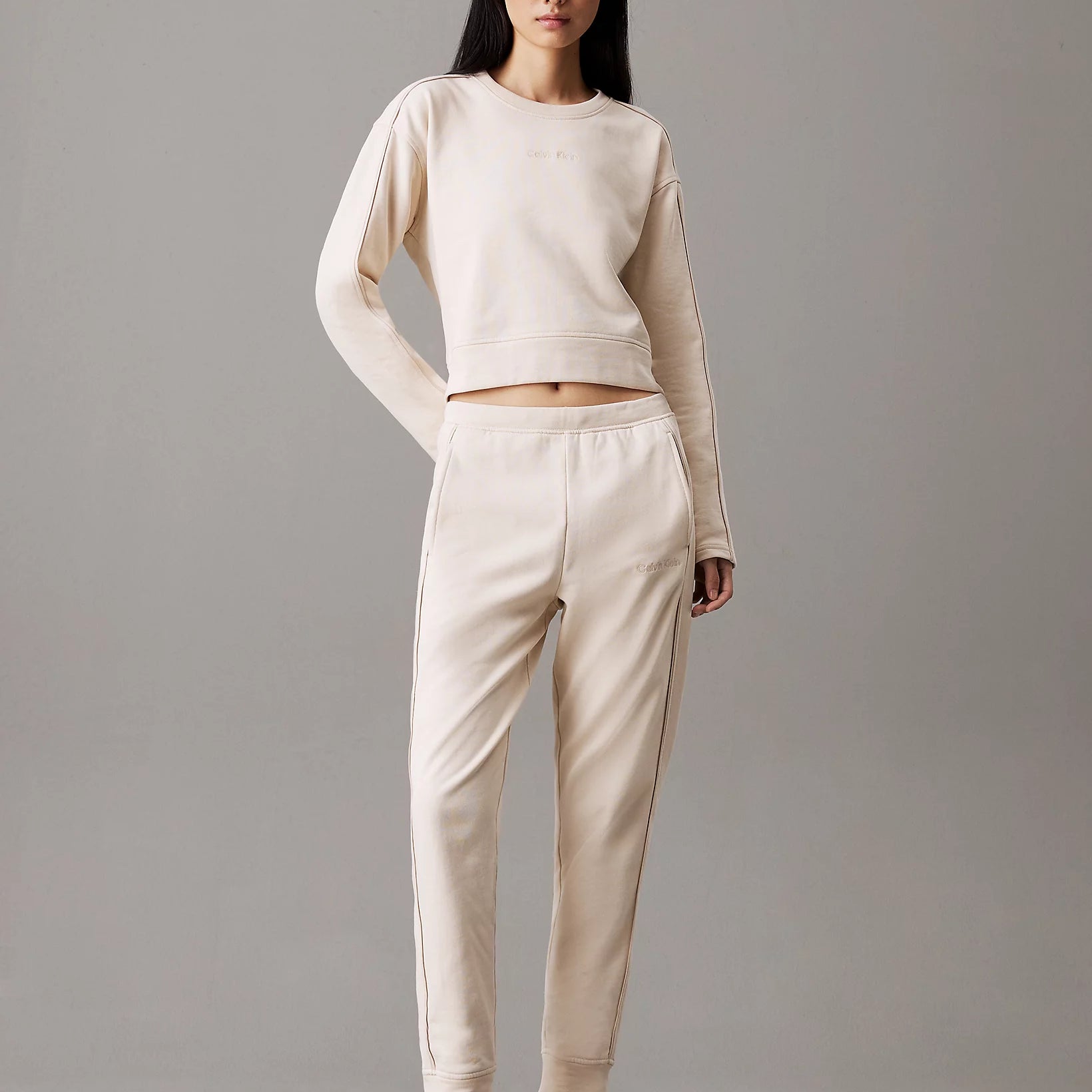 Calvin Klein COTTON FLEECE Womens Crew Pullover Sandshell