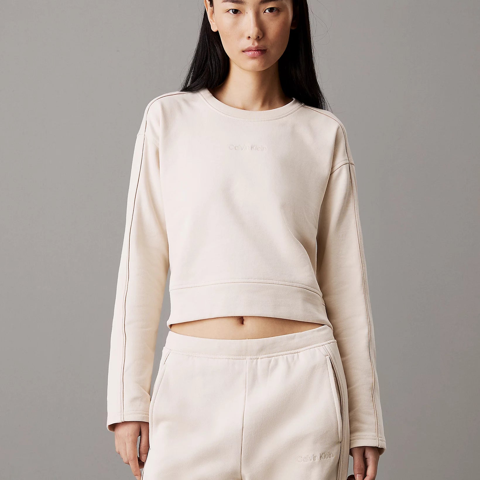 Calvin Klein COTTON FLEECE Womens Crew Pullover Sandshell