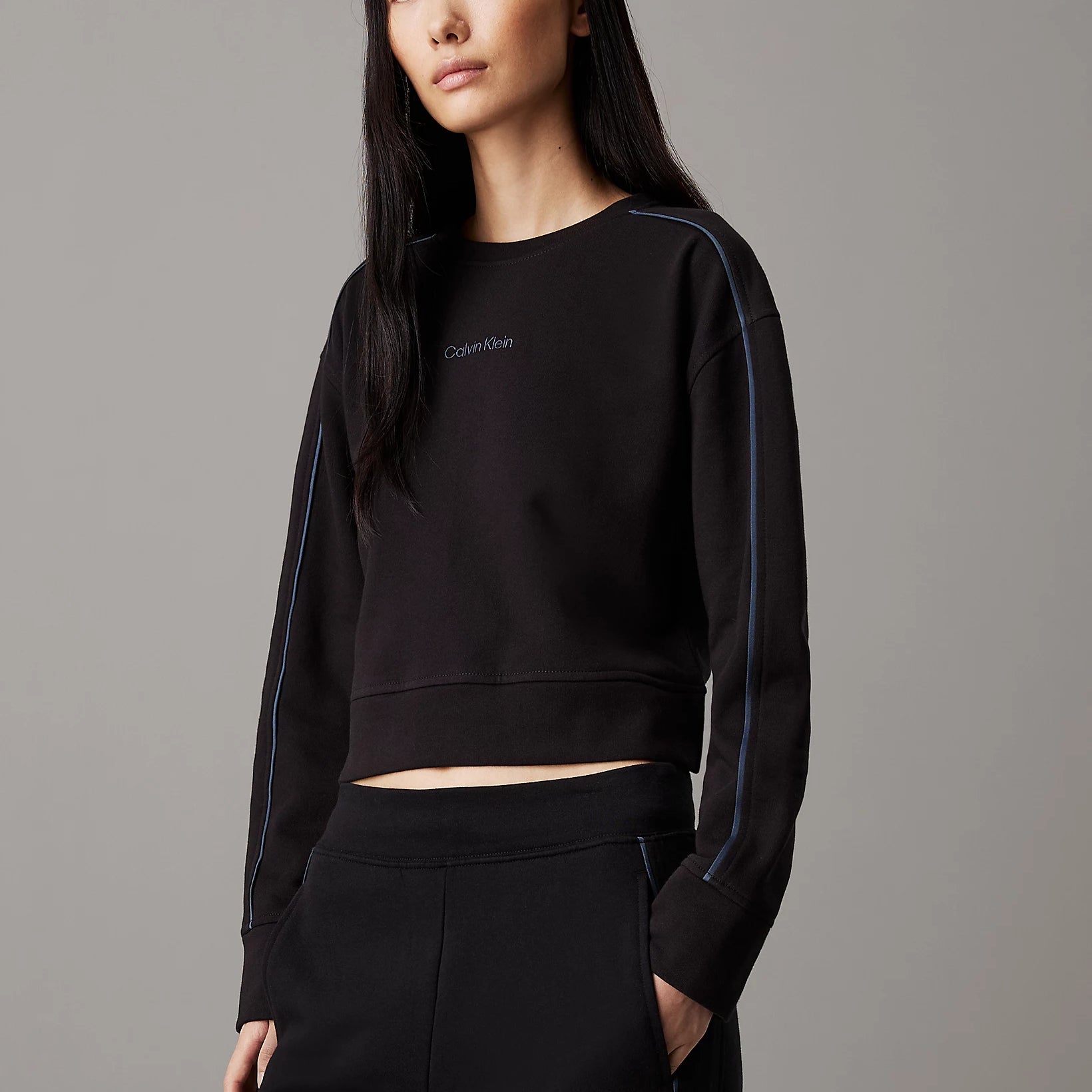 Calvin Klein COTTON FLEECE Womens Crew Pullover Black