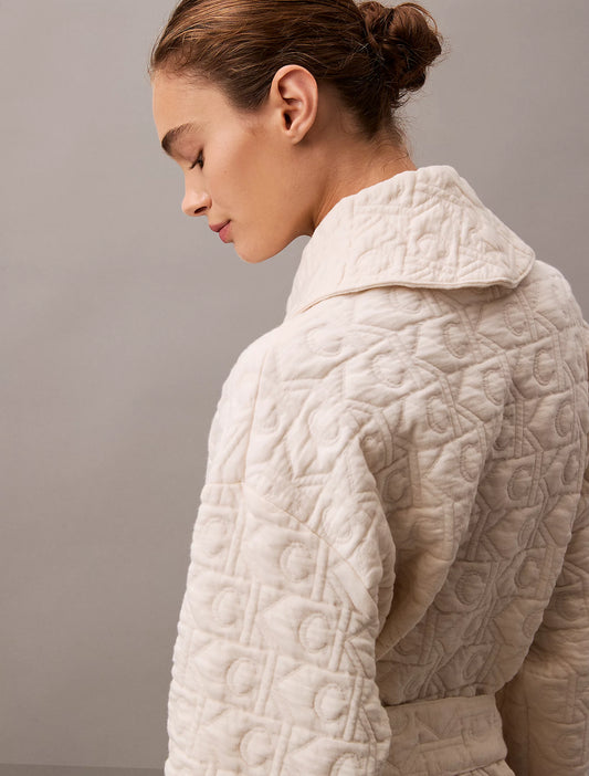 Calvin Klein MODERN TERRY QUILTED Womens Bathrobe Ivory