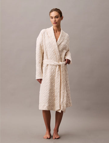 Calvin Klein MODERN TERRY QUILTED Womens Bathrobe Ivory