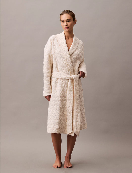 Calvin Klein MODERN TERRY QUILTED Womens Bathrobe Ivory