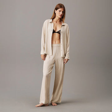 Calvin Klein WOVEN VISCOSE Womens Button Down Pants Diamond Logo/Cocoon