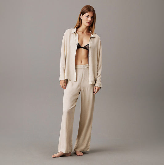 Calvin Klein WOVEN VISCOSE Womens Button Down Pants Diamond Logo/Cocoon