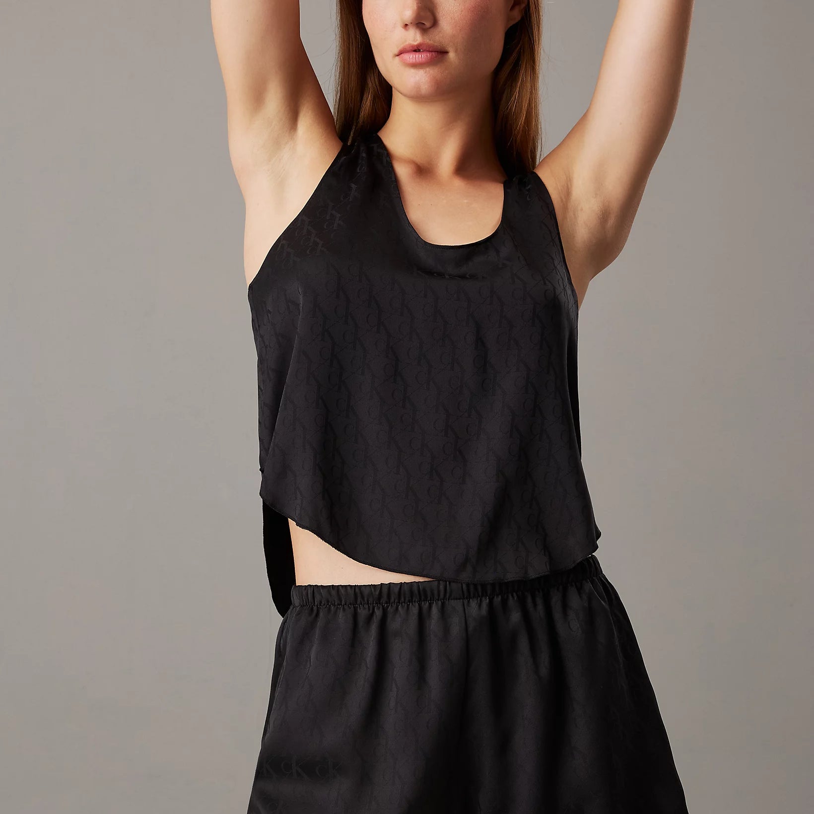Calvin Klein SATIN JACQUARD Womens Shorts Pyjama Set Black