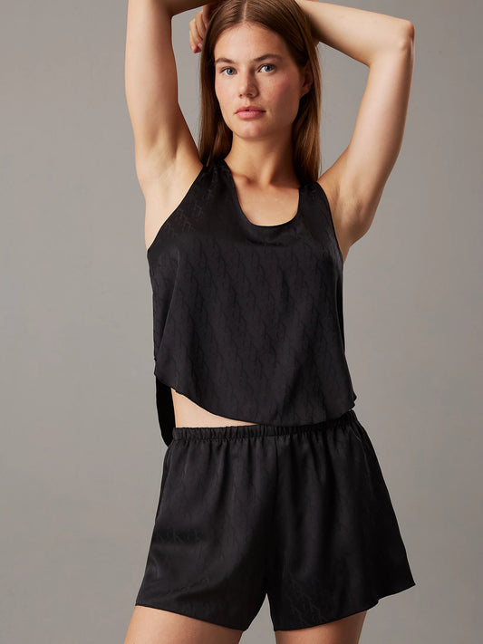 Calvin Klein SATIN JACQUARD Womens Shorts Pyjama Set Black