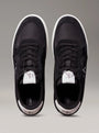 Calvin Klein CLASSIC CUPSOLE ICON Mens Trainers Black/Bright White top view showing the stylish lace-up design and suede upper.