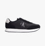 Calvin Klein RETRO RUNNER ICONIC Mens Trainers Black/Bright White side view with suede and mesh materials.