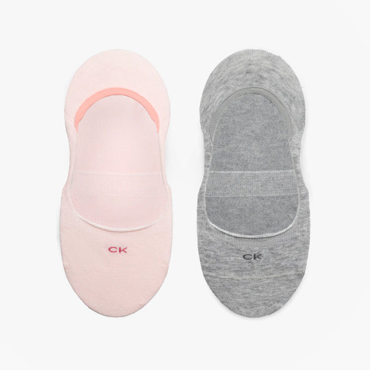 Calvin Klein 2 Pack Womens Invisible Socks Pink and grey top view showcasing material and design details.