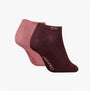 Calvin Klein 2 Pack Womens Ankle Trainer Socks Burgundy Combo side view showcasing two socks in burgundy and pink hues.