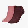 Calvin Klein 2 Pack Womens Ankle Trainer Socks Burgundy Combo side view showing two pairs: burgundy and pink.