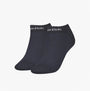 Calvin Klein 2 Pack Womens Ankle Trainer Socks Navy side view displaying two pairs of ankle socks with logo.