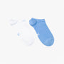 Calvin Klein 2 Pack Womens Ankle Trainer Socks Blue Combo, front view showing light blue and white socks side by side.