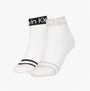 Calvin Klein 2 Pack Womens Ankle Trainer Socks White front view showcasing black and grey accents.