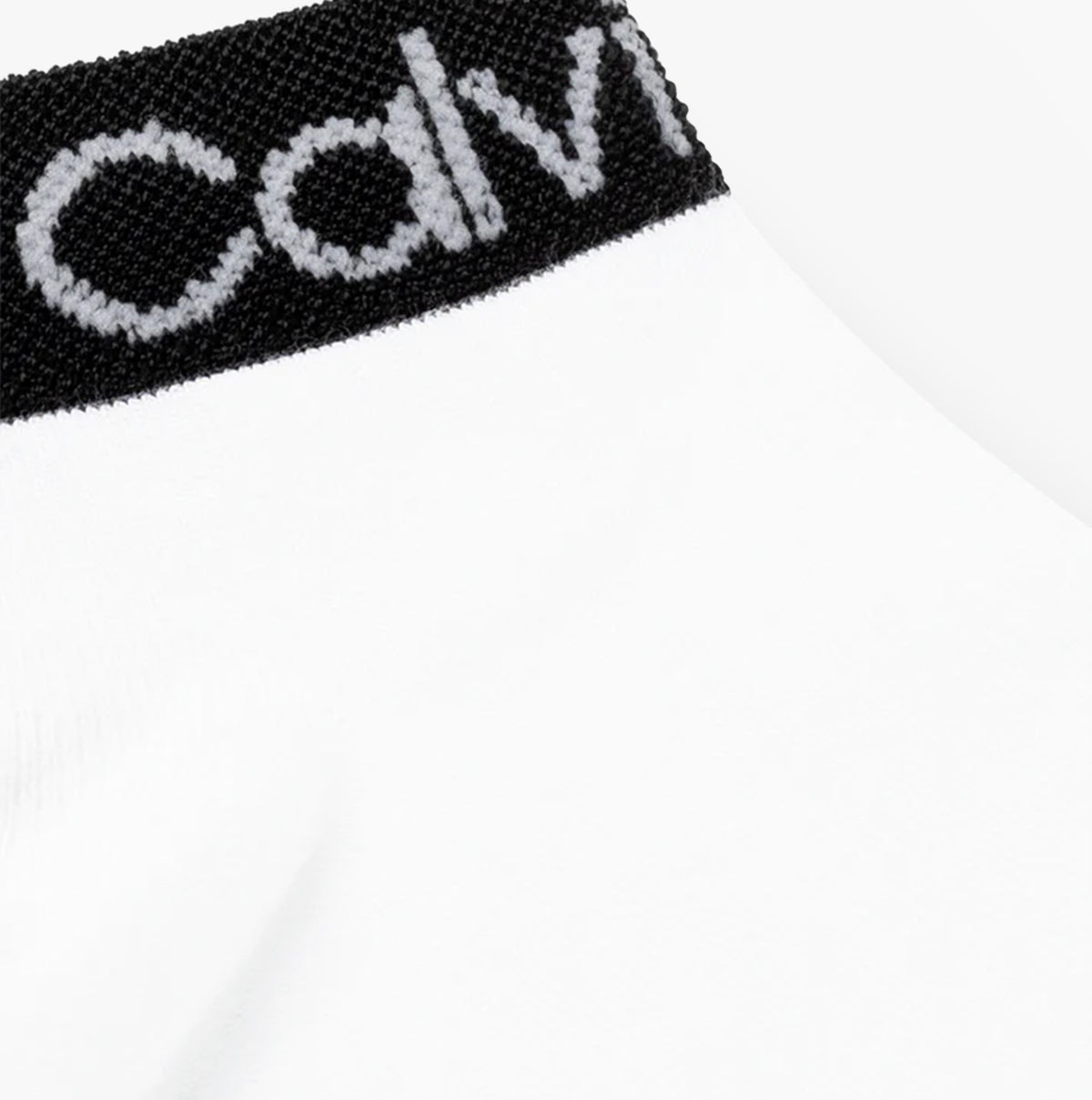 Calvin Klein 2 Pack Womens Ankle Trainer Socks White detail view of the black logo-accented cuff