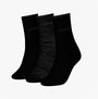 Calvin Klein 3 Pack Giftboxed Womens Crew Socks Black, side view showcasing three black socks with logo and design variations.