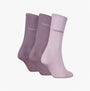 Calvin Klein 3 Pack Giftboxed Womens Crew Socks Lilac side view showcasing three lilac crew socks with logo.