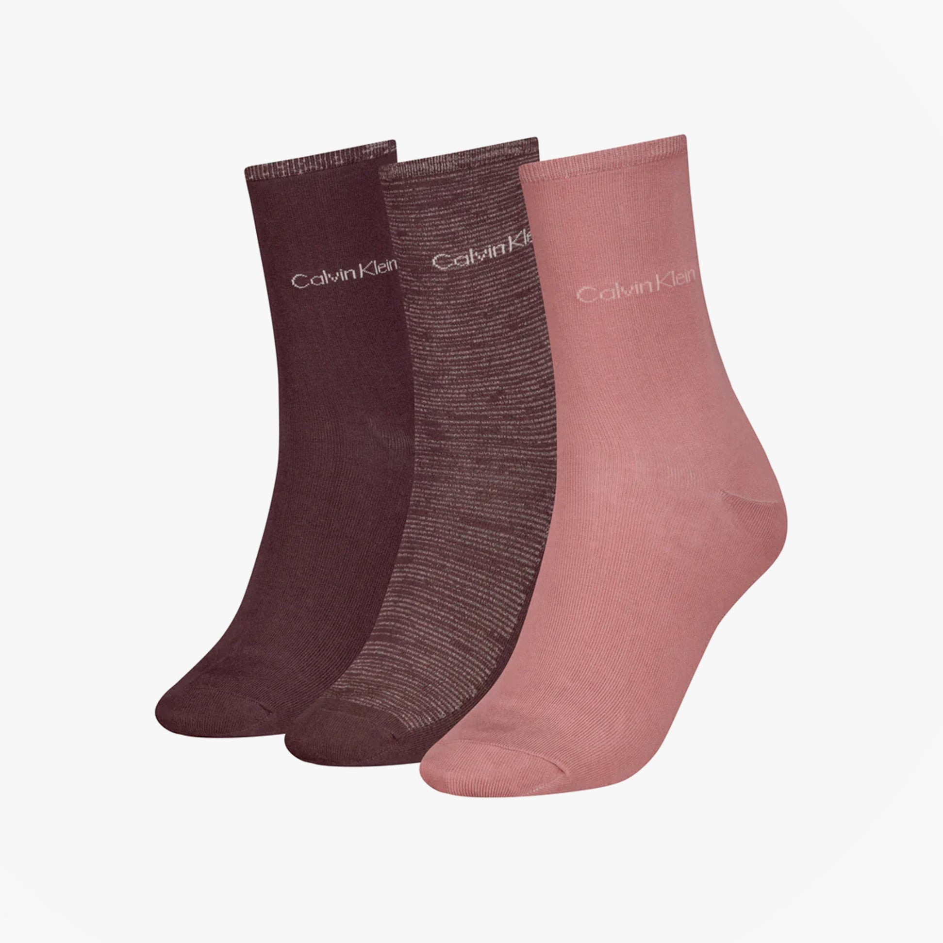 Calvin Klein 3 Pack Giftboxed Womens Crew Socks Burgundy