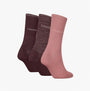 Calvin Klein 3 Pack Giftboxed Womens Crew Socks Burgundy, showing three pairs in side view with brand logo, burgundy and pink colors.