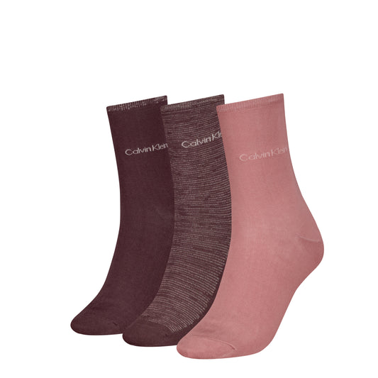 Calvin Klein 3 Pack Giftboxed Womens Crew Socks Burgundy