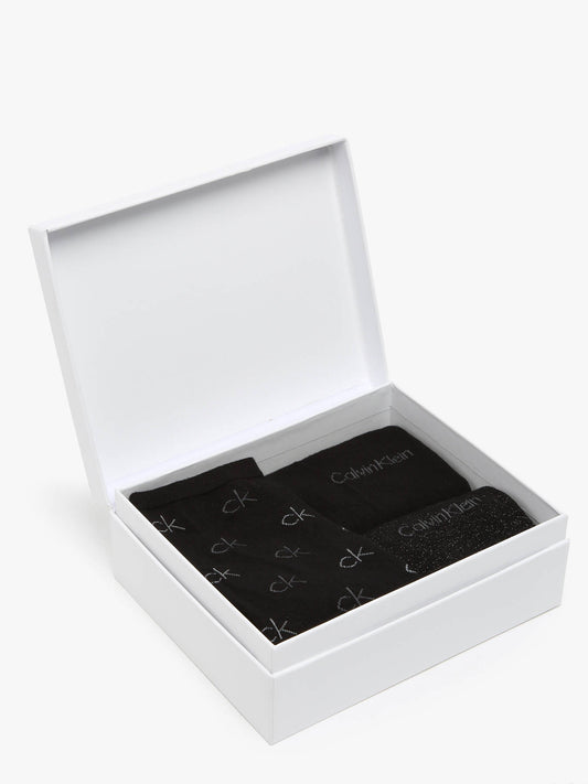 Calvin Klein 3 Pack Giftboxed Logo Womens Crew Socks Black