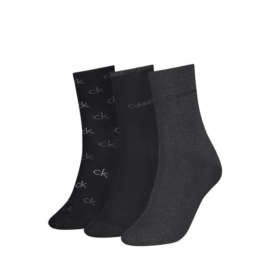 Calvin Klein 3 Pack Giftboxed Logo Womens Crew Socks Black