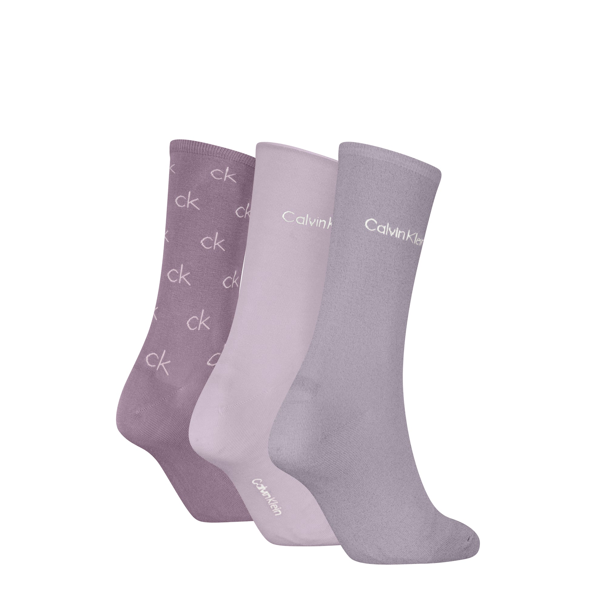 Calvin Klein 3 Pack Giftboxed Logo Womens Crew Socks Lilac Combo