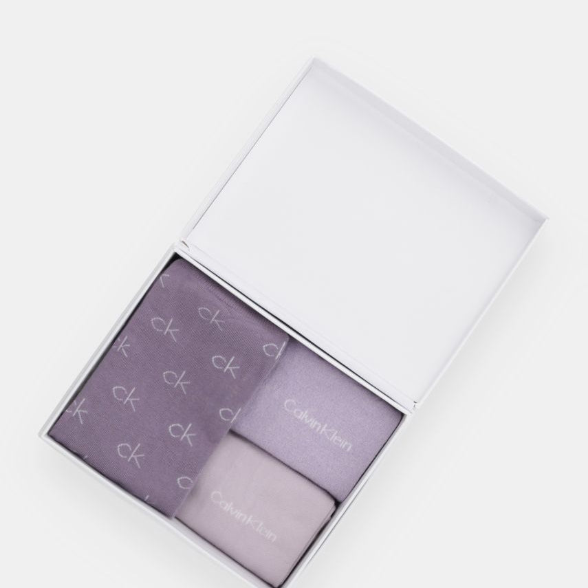 Calvin Klein 3 Pack Giftboxed Logo Womens Crew Socks Lilac Combo