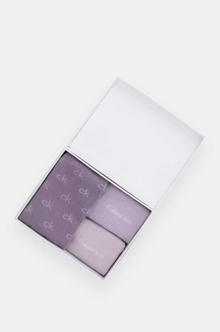 Calvin Klein 3 Pack Giftboxed Logo Womens Crew Socks Lilac Combo